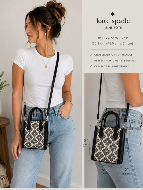 kate spade Handbags - Kate Spade Spade Flower Jacquard Mini Tote Crossbody Bag Black Cream